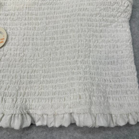 C&C California Smocked Crop Tank Top L White Linen Adjustable Straps Breathable - Picture 2 of 5